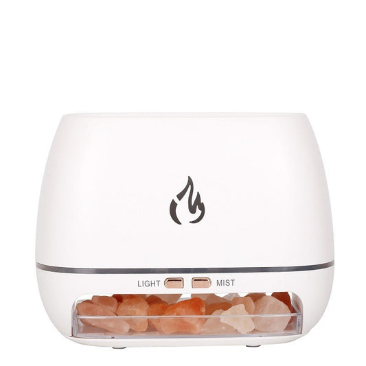 White Himalayan Salt Flame Aroma Diffuser - 250ml Ultrasonic Humidifier with 7-Color LED Light for Relaxation and Decor