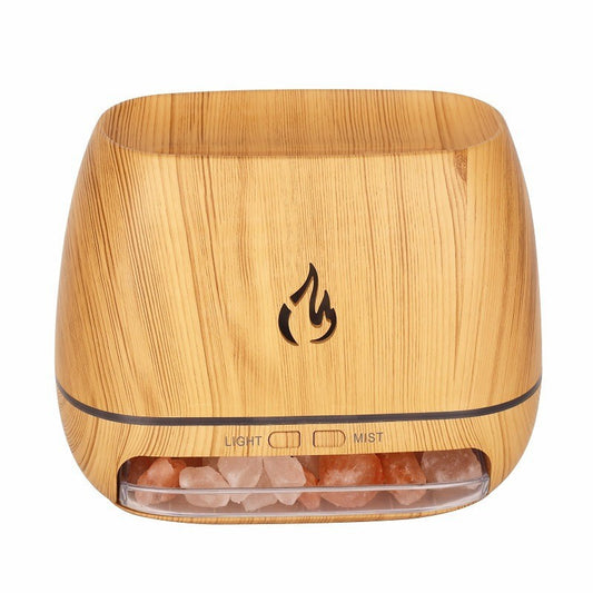 Wood Grain Color Himalayan Salt Flame Aroma Diffuser - 250ml Ultrasonic Humidifier with 7-Color LED Light for Relaxation and Decor