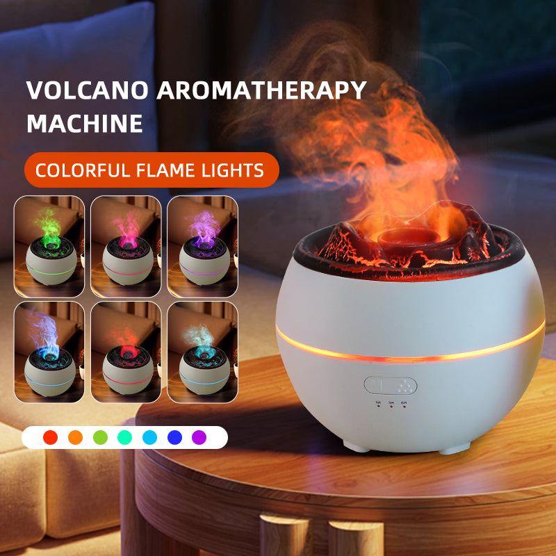 Volcanic Flame Aroma Diffuser (Black Crack Style)- 360ml Ultrasonic Humidifier with 7-Color LED Light and Adjustable Mist for Home and Office