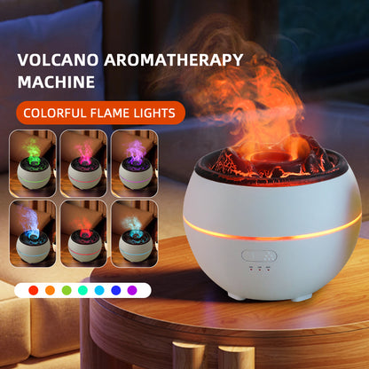 Volcanic Flame Aroma Diffuser (White Crack Style)- 360ml Ultrasonic Humidifier with 7-Color LED Light and Adjustable Mist for Home and Office