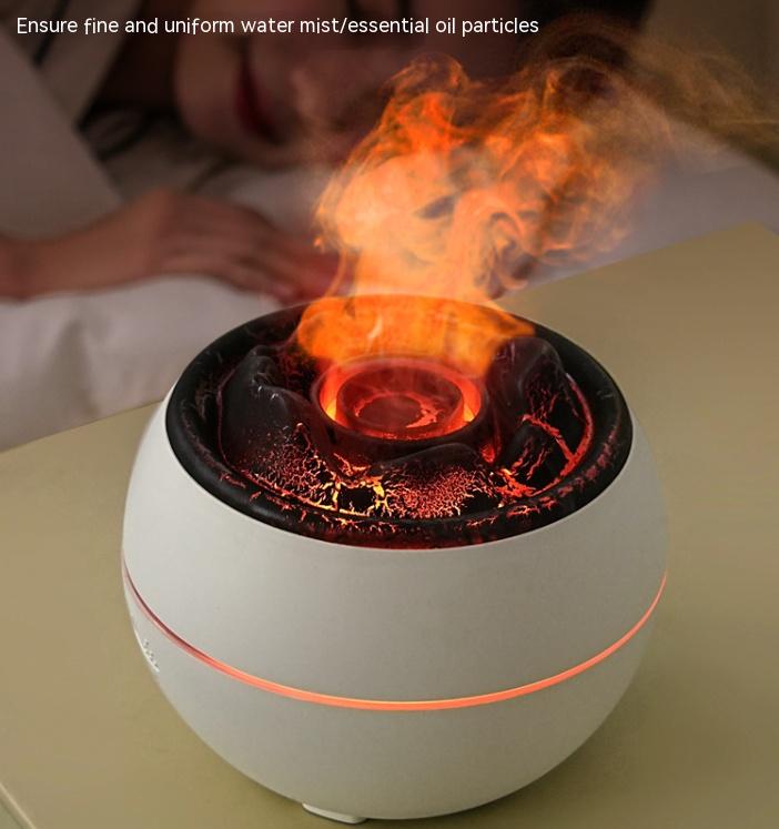 Volcanic Flame Aroma Diffuser (White Crack Style)- 360ml Ultrasonic Humidifier with 7-Color LED Light and Adjustable Mist for Home and Office