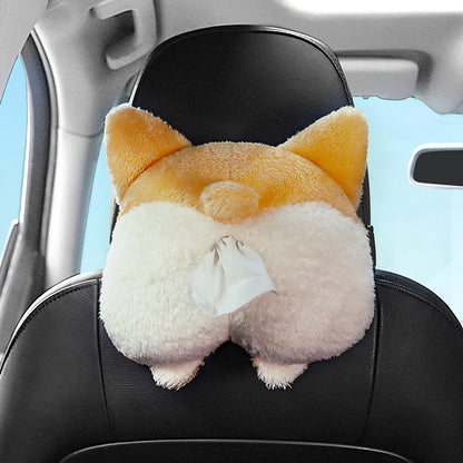 2PCS Cute Dog-Shaped Tissue Box - Plush Tissue Holder for Car and Home Use