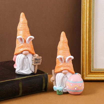 Easter Egg Easter Bunny Gnome Figurines - Handmade Carrot Hat Decorations for Easter Home Decor