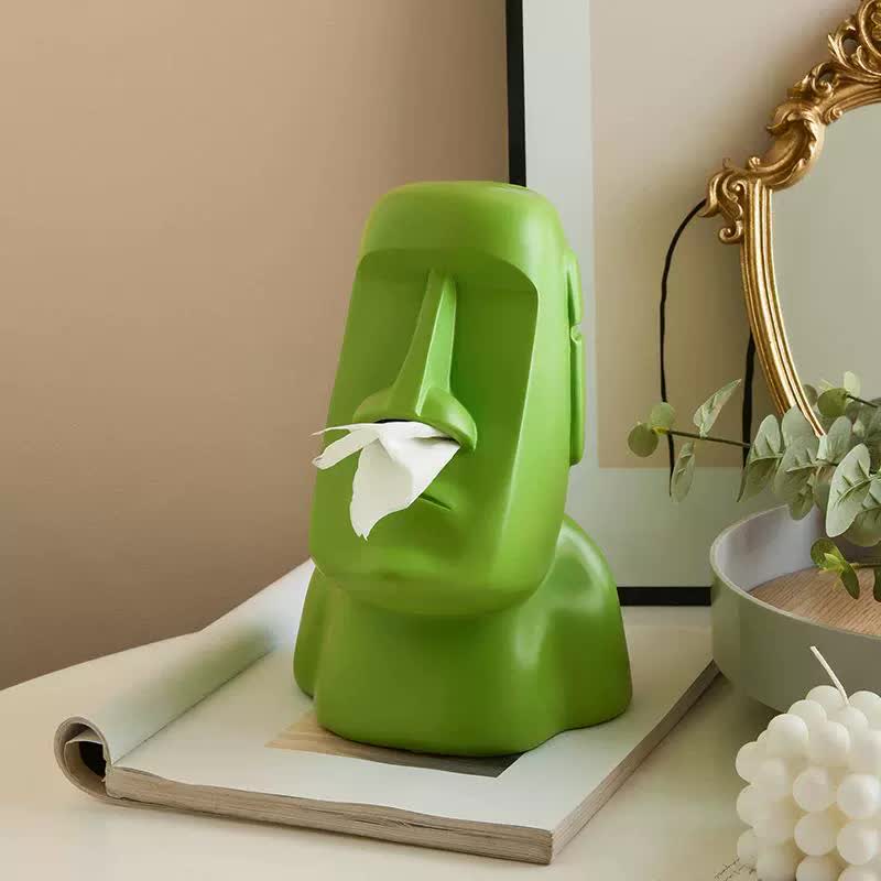 Green Creative Moai Tissue Holder - Fun and Unique Decorative Dispenser