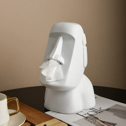 White Creative Moai Tissue Holder - Fun and Unique Decorative Dispenser