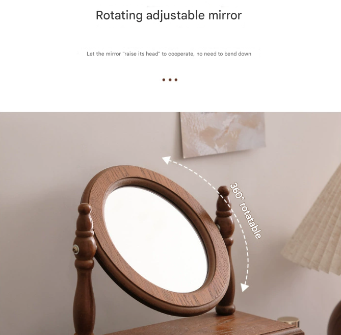 Square Wooden Tabletop Vanity Mirror with Drawer, Elegant Design