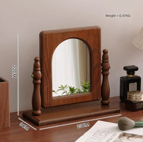 Square-shaped Wooden Tabletop Vanity Mirror, Elegant Design