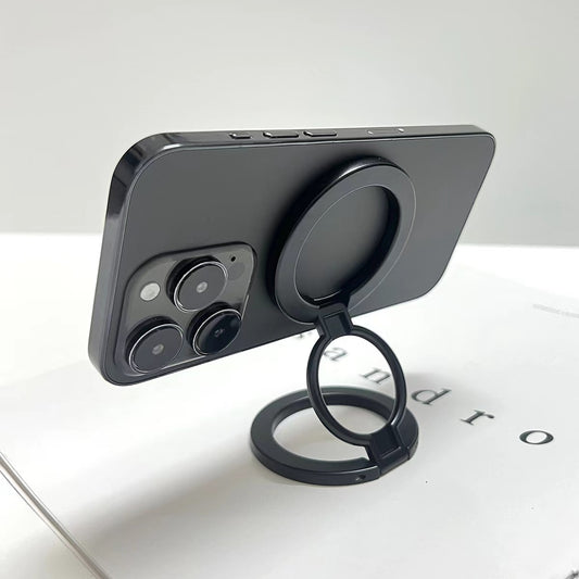 Black Magnetic Phone Ring Stand - 360 Degree Rotating, Slim Design for Convenient Grip and Hands-Free Viewing