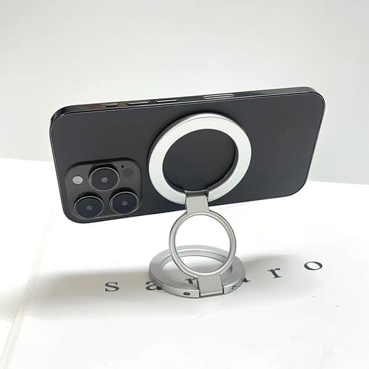 Silver Magnetic Phone Ring Stand - 360 Degree Rotating, Slim Design for Convenient Grip and Hands-Free Viewing