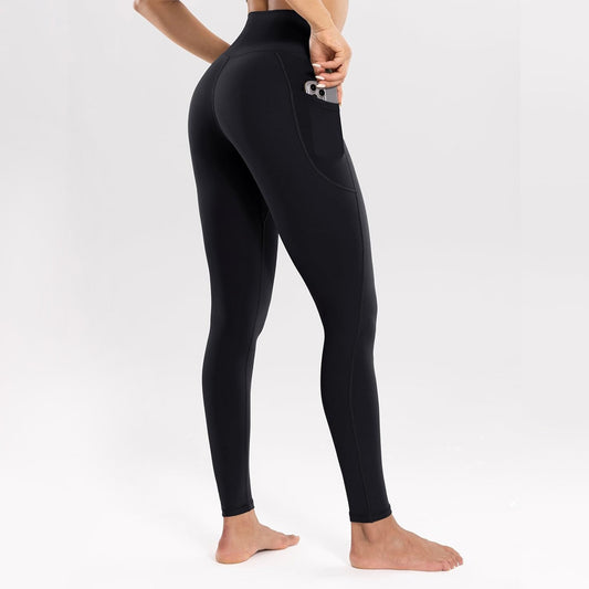 L Black High-Waist Seamless Yoga Leggings with Pockets - Ultra Soft & Quick-Dry Workout Tights