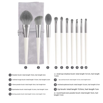 Off White 12-Piece Professional Makeup Brush Set with Cosmetic Bag - Premium Synthetic Fiber, Wooden Handle, Aluminum Tube