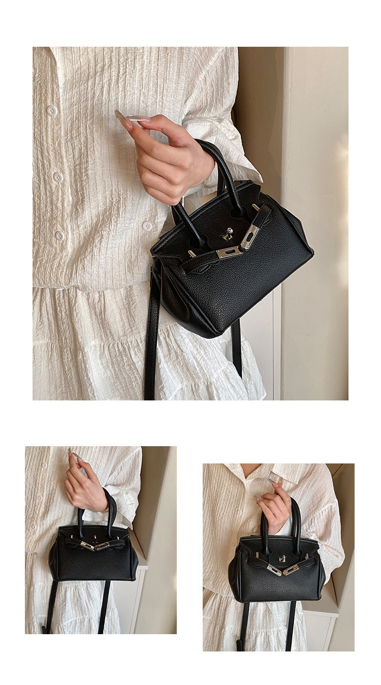 Black Mini Black Litchi Texture  Bag - Handbag, Crossbody & Shoulder Bag