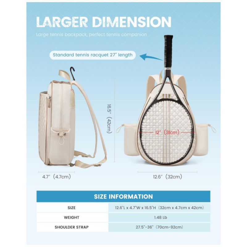 Black Lightweight Waterproof Tennis Racket Backpack - Multifunction Sling and Backpack for Men and Women(The water cup racket is a shooting prop and is not included)