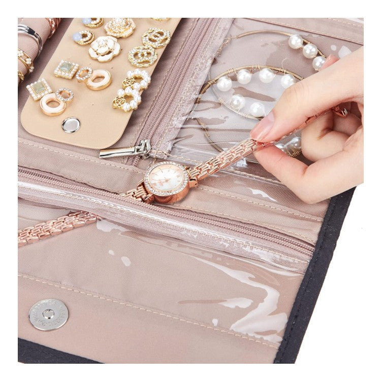 Pink Portable Travel Jewelry Organizer Roll - Foldable Jewelry Storage Pouch for Earrings, Rings, and Necklaces(Jewellery is a shooting prop and is not included)