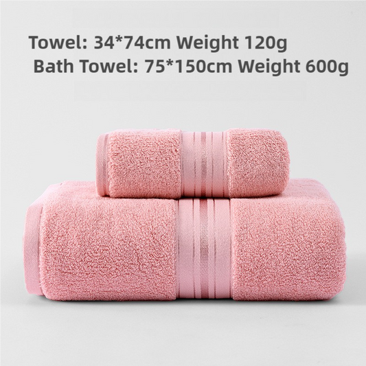 Pink Luxury Cotton Towel Set(Towel + Bath Towel) - Quick Dry, Extra Thick & Absorbent, Perfect for Bath & Beach