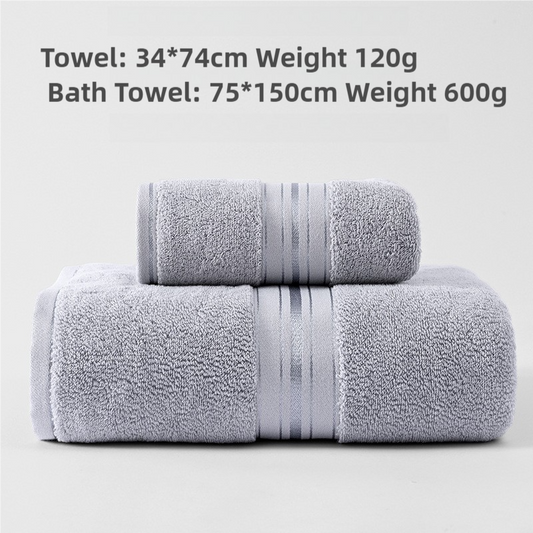 Grey Luxury Cotton Towel Set(Towel + Bath Towel) - Quick Dry, Extra Thick & Absorbent, Perfect for Bath & Beach