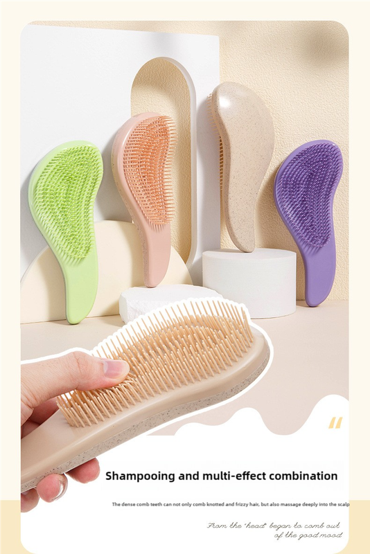 Purple Eco-Friendly Wheat Straw Hair Care Set - Massage Brush, Detangling Comb, and V-shaped Comb for All Hair Types