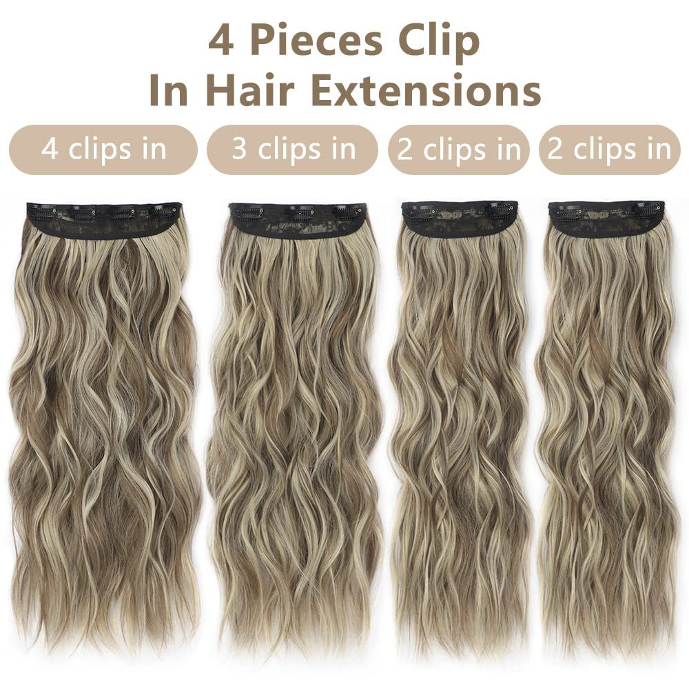 4 Pcs Set Maroon High-Quality Wavy Clip-In Hair Extensions Set – 50cm, 200g, Synthetic Fiber – Voluminous Beach Waves for Instant Hair Makeover