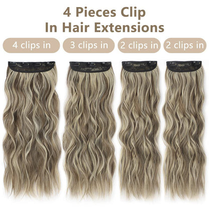 4 Pcs Set Maroon High-Quality Wavy Clip-In Hair Extensions Set – 50cm, 200g, Synthetic Fiber – Voluminous Beach Waves for Instant Hair Makeover