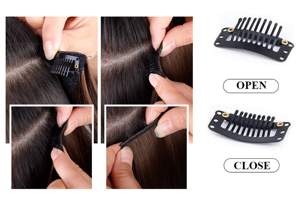 4 Pcs Set Coffee High-Quality Wavy Clip-In Hair Extensions Set - 50cm, 200g, Synthetic Fiber - Voluminous Beach Waves for Instant Hair Makeover