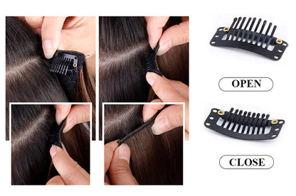 4 Pcs Set Coffee High-Quality Wavy Clip-In Hair Extensions Set - 50cm, 200g, Synthetic Fiber - Voluminous Beach Waves for Instant Hair Makeover