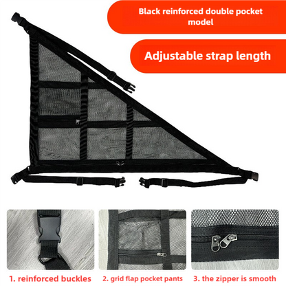 Black Car Roof Triangular Storage Net – Adjustable Ceiling Organizer for Vehicles