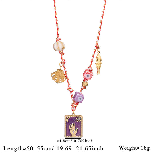 Purple Pendant Style Colorful Necklace for Women - Trendy Hand & Shell Jewelry Set