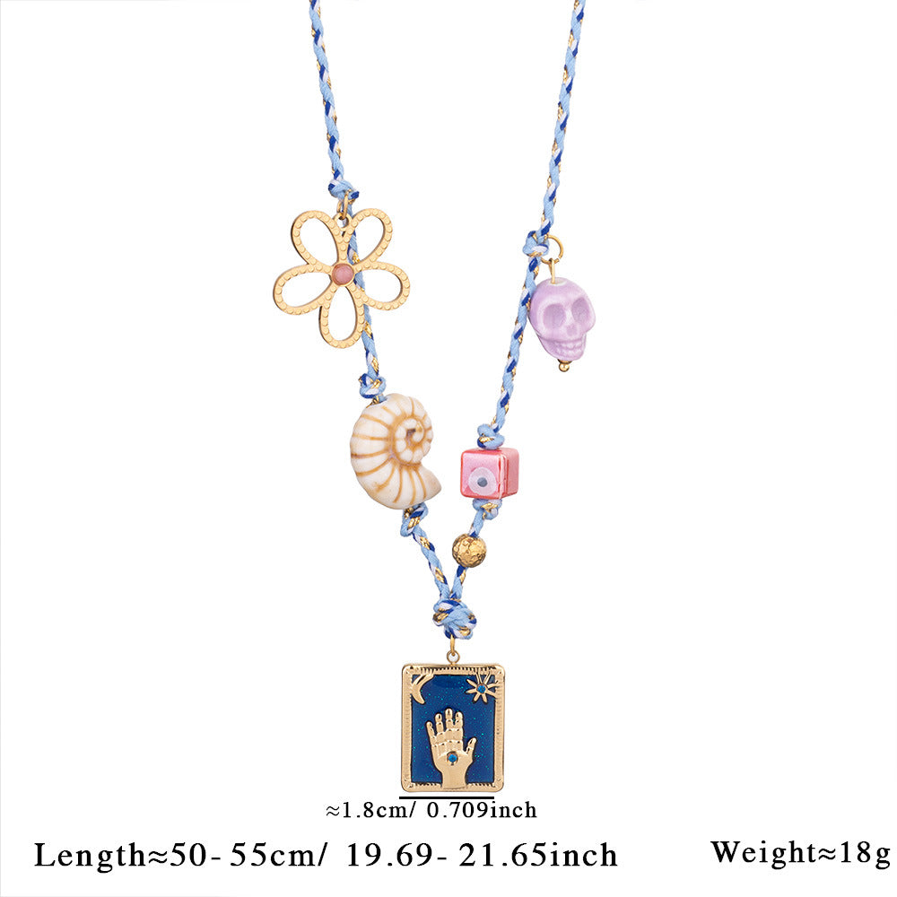 Blue Pendant Style Colorful Necklace for Women - Trendy Hand & Shell Jewelry Set