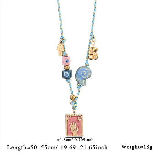 Pink Pendant Style Colorful Necklace for Women - Trendy Hand & Shell Jewelry Set