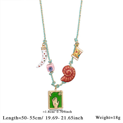 Green Pendant Style Colorful Necklace for Women - Trendy Hand & Shell Jewelry Set