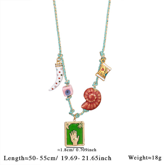 Green Pendant Style Colorful Necklace for Women - Trendy Hand & Shell Jewelry Set