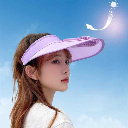 2 Pcs Black UV Protection USB Rechargeable Fan Hat - Adjustable Large Brim Sun Hat with 3-Speed Wind Control