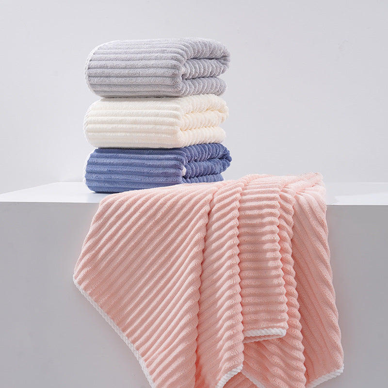 Pink Soft Candy Stripe Coral Fleece Bath Towel and Washcloth Set, Ultra Absorbent, Skin-Friendly