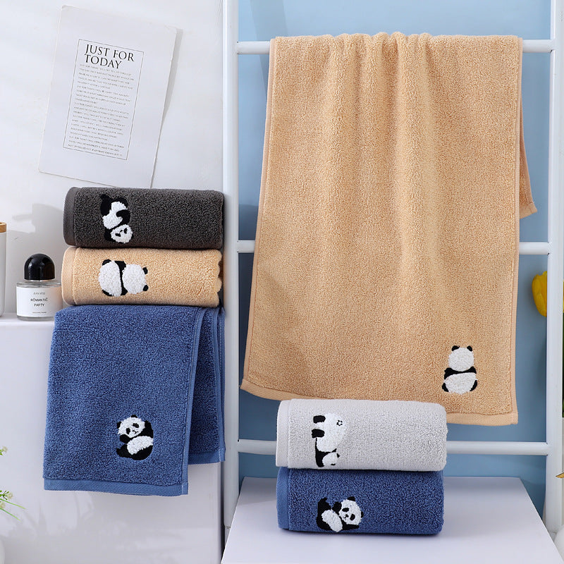 2 Pcs Grey Panda Print Soft Cotton Hand Towel, Super Absorbent Mini Towels, 34x75cm