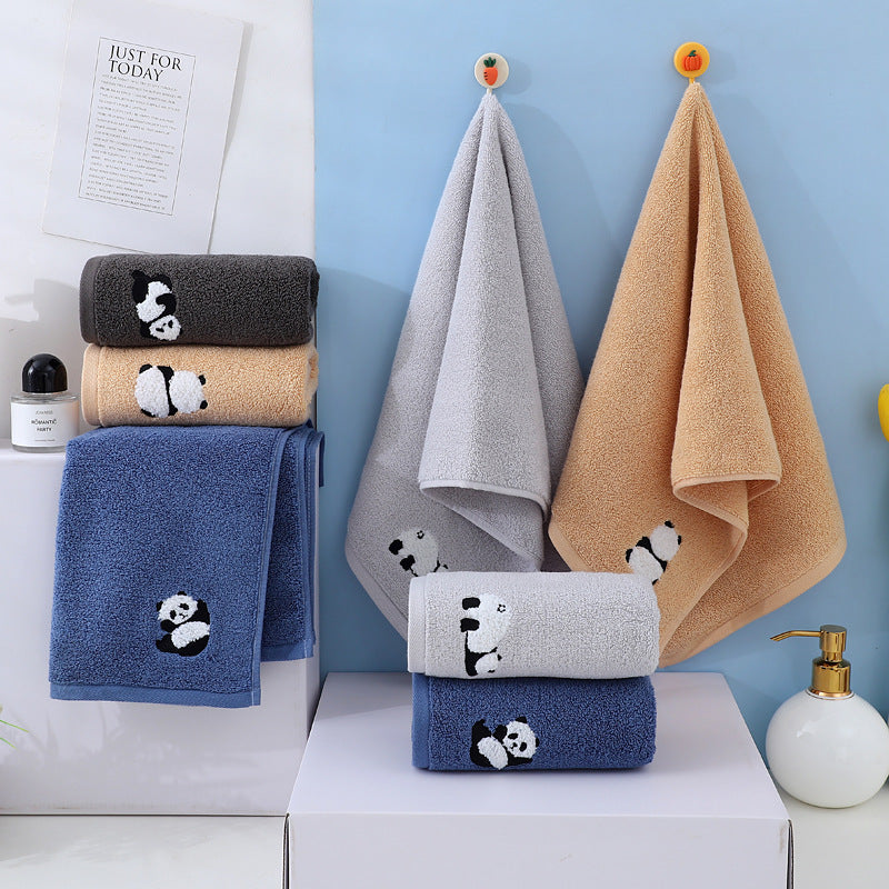 2 Pcs Grey Panda Print Soft Cotton Hand Towel, Super Absorbent Mini Towels, 34x75cm