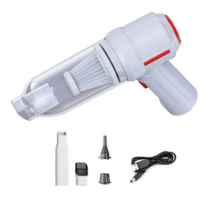 White 3-in-1 Vacuum Cleaner with Blowing, Suction, and Dust Extraction - USB Rechargeable, 2 x 2000mAh Batteries