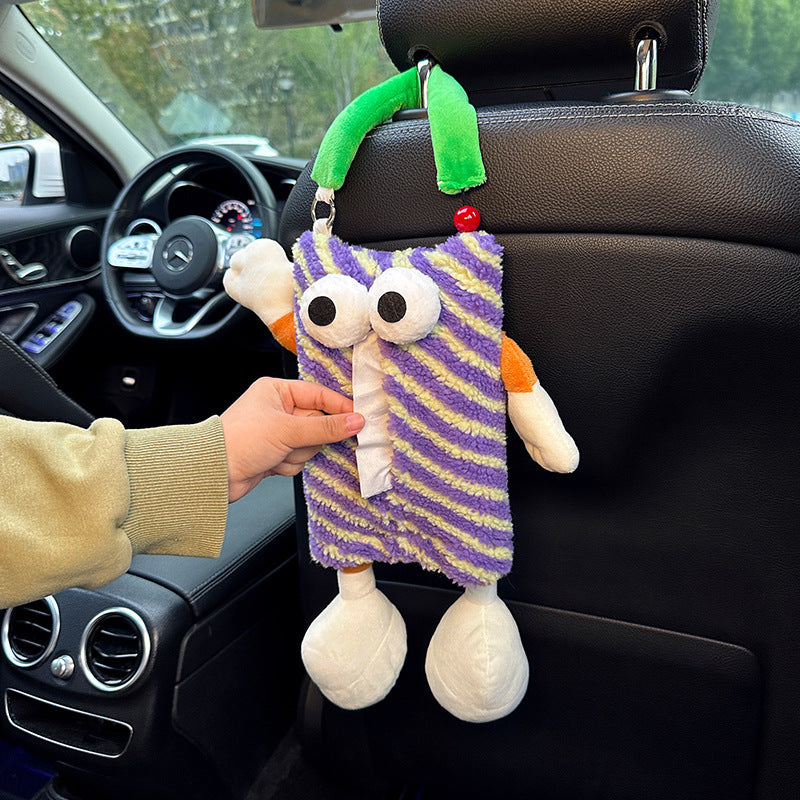 2 PCS Purple Cute Plush Tissue Box Holder with Fun Character Design for Car and Home