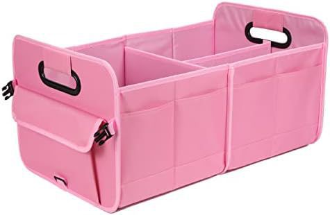 Pink Foldable Car Storage Organizer Basket - 55x32x32cm with Handles, Easy to Fold