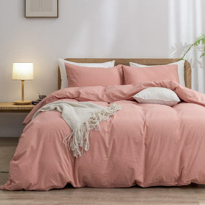 Pink 1.8m (Duvet Cover 180*220cm) Luxurious Soft Brushed Microfiber 4-Piece Bedding Set - Pure Color Double Bed Duvet Cover with Fitted Sheet