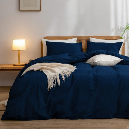 Navy Blue 1.8m (Duvet Cover 180*220cm) Luxurious Soft Brushed Microfiber 4-Piece Bedding Set - Pure Color Double Bed Duvet Cover with Fitted Sheet