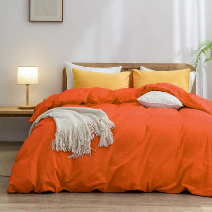 Orange 1.8m (Duvet Cover 180*220cm) Luxurious Soft Brushed Microfiber 4-Piece Bedding Set - Pure Color Double Bed Duvet Cover with Fitted Sheet