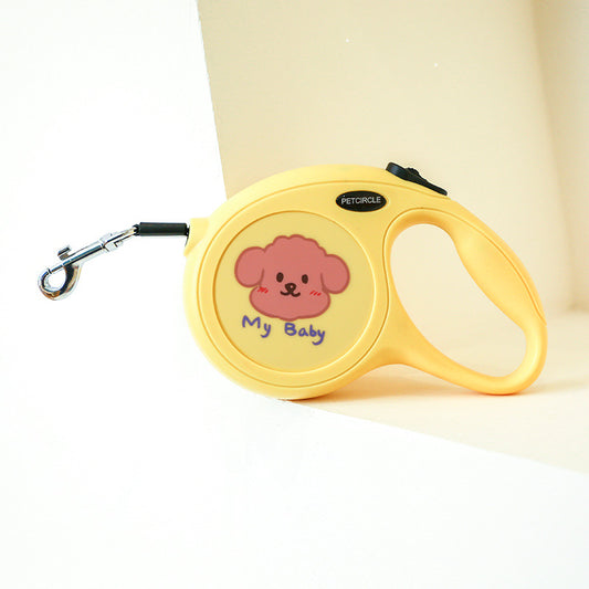 Yellow 5m Cartoon Retractable Dog Leash for Golden Retriever & Poodle Puppies - Durable, Tangle-Free Pet Walking Essential