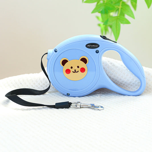 Blue Bear Wonderful 5m Cartoon Retractable Dog Leash for Golden Retriever & Poodle Puppies - Durable, Tangle-Free Pet Walking Essential