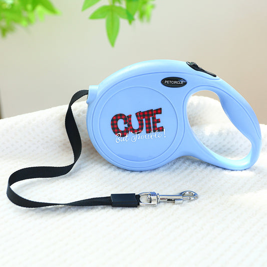 Blue Cut 5m Cartoon Retractable Dog Leash for Golden Retriever & Poodle Puppies - Durable, Tangle-Free Pet Walking Essential