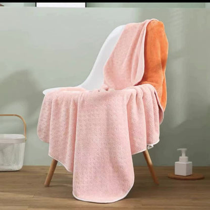 Pink-orange Oversized Double-Sided Coral Fleece Bath Towel | Soft and Absorbent, Thick & Warm, 70x140cm