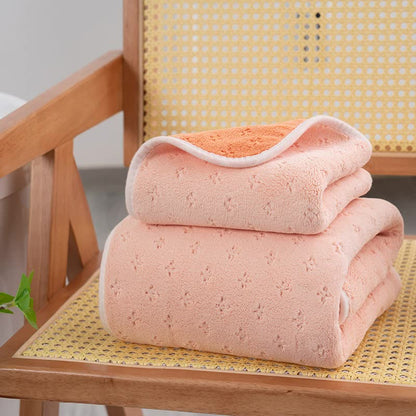 Pink-orange Oversized Double-Sided Coral Fleece Bath Towel | Soft and Absorbent, Thick & Warm, 70x140cm