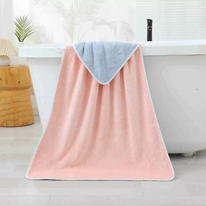 Blue-pink Oversized Double-Sided Coral Fleece Bath Towel | Soft and Absorbent, Thick & Warm, 70x140cm