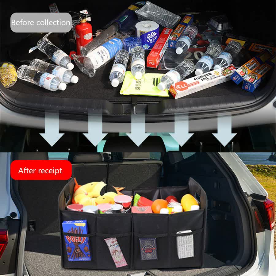 Foldable Fabric Car Trunk Organizer - Collapsible Storage Box for Vehicle Organization 60x37x31cm