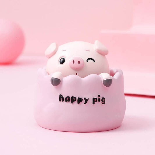 2 pcs Pink Cute Pig Head Bobble Head Car Ornament | Resin Pig Doll for Car Dashboard Decoration 6.5x7cm