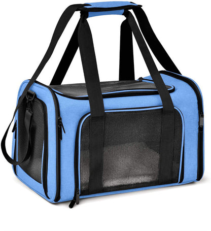 Blue Portable Pet Travel Carrier Bag - Foldable, Durable, and Comfortable for Small Dogs & Cats 40cmx25cmx25cm